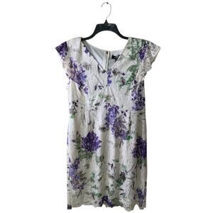 DKNY Dress Women 14 Lace Lined Short Sleeve Vneck Back Zip Midi Dress Casual NWT